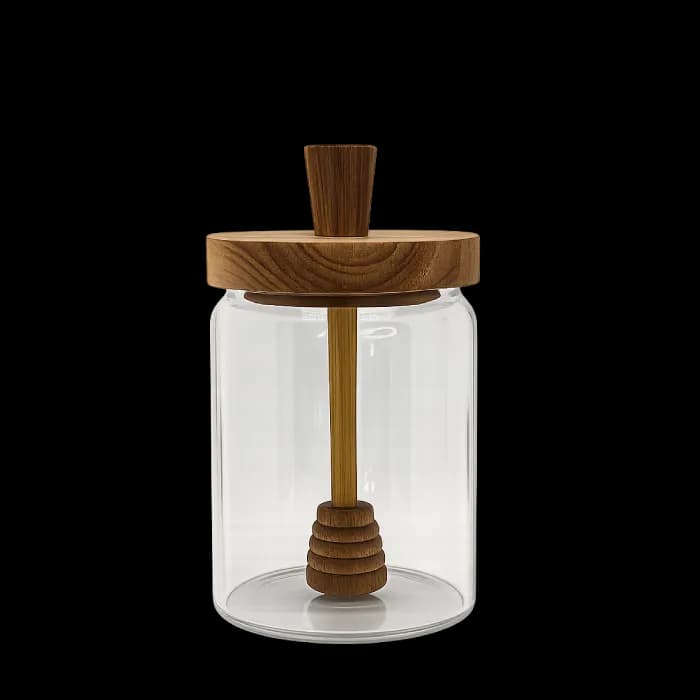 Melera de Vidre amb Tapa i Cullera de Fusta Integrada